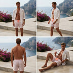 Men's Peach Seersucker Striped Shorts with Orange Drawstring