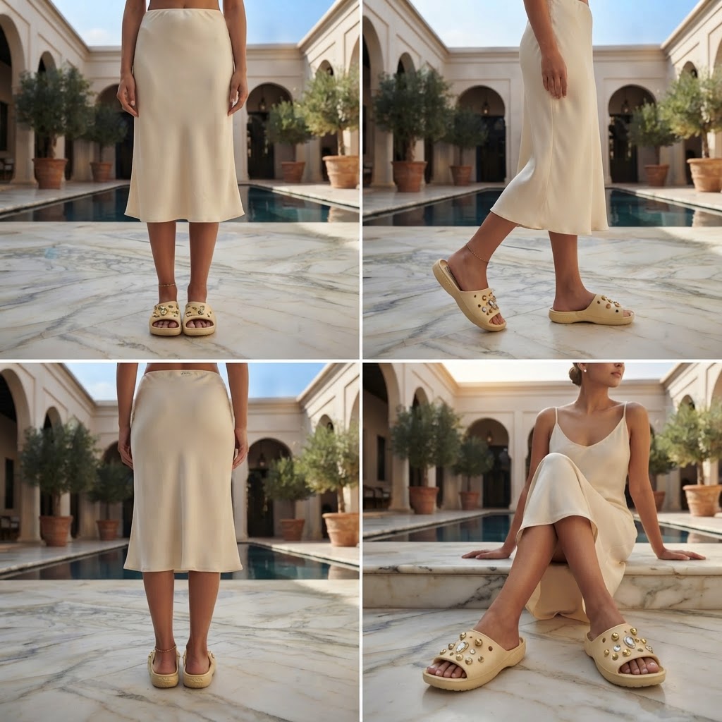 Crocs Cream Embellished Platform Slide Sandals with Crystals