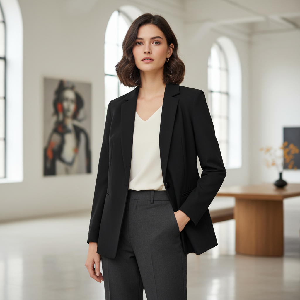 Women's Tailored Black Single-Button Blazer
