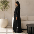 Cervo Black Open-Front Abaya with Structured Banded Cuffs