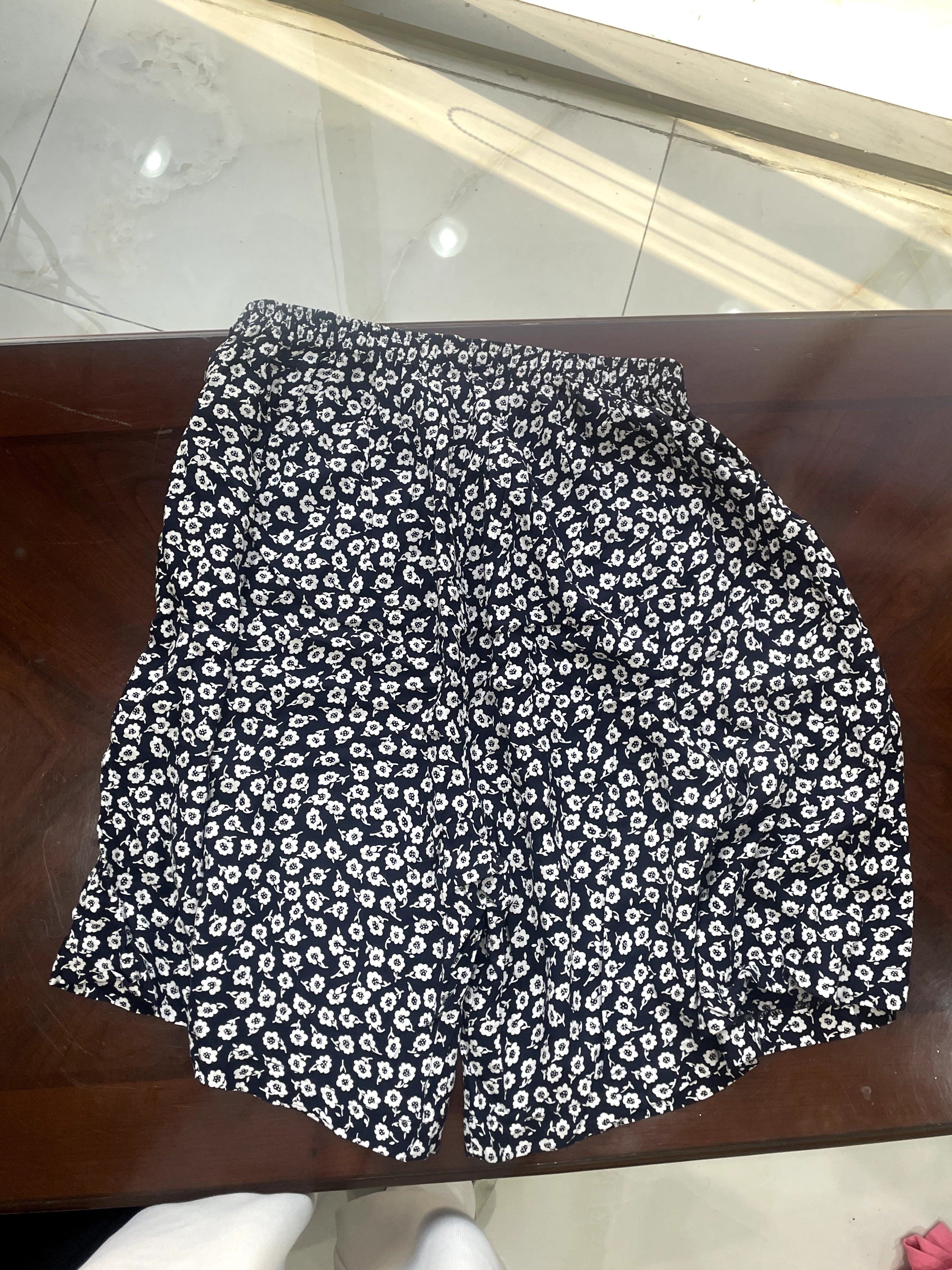 Navy Blue Floral Ditsy Mini Skirt with Elastic Waist
