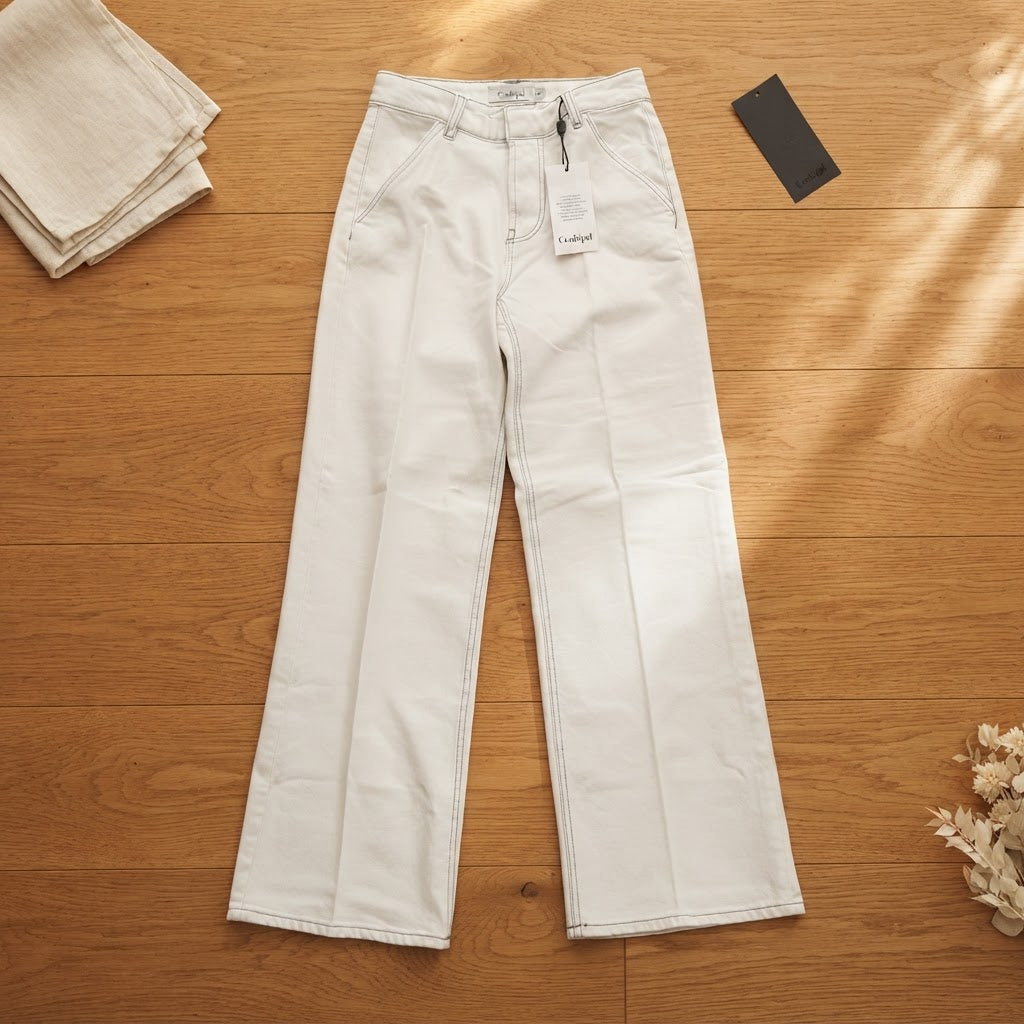Conbipel Conbipel White Wide-Leg Stretch Denim Trousers - Si