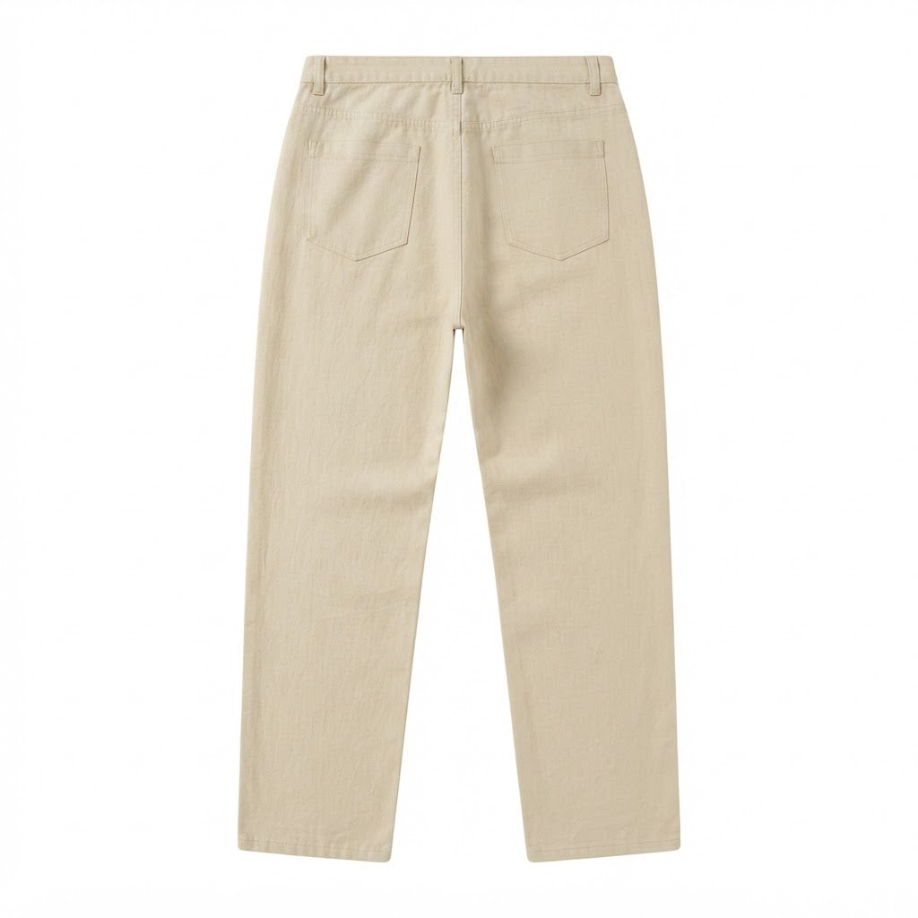 Men's Beige Straight-Leg Cotton Twill Chino Trousers