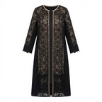 guess Black Guipure Lace Long-Sleeve Ankle Dress with Nude T