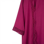Women's Magenta Open Front Kimono Abaya  with Crochet Trim