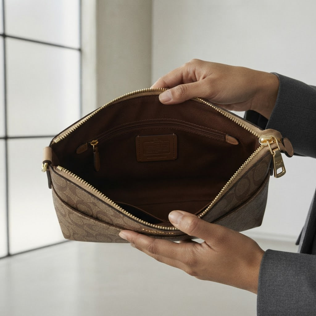 COACH Brown Monogram Coated Canvas Crossbody Bag