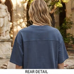 Slate Blue Oversized Varsity Graphic Sweatshirt Top