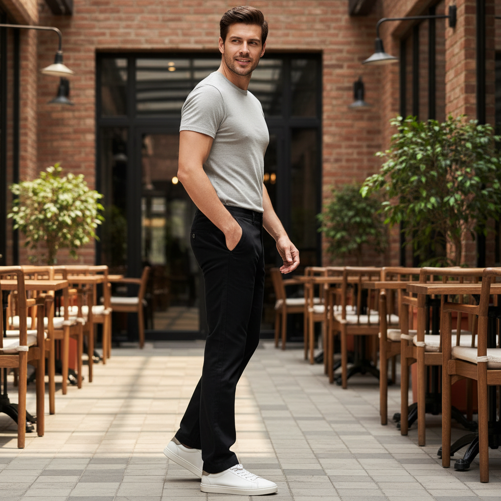 H&M Men's Classic Black Straight-Leg Chino Trousers