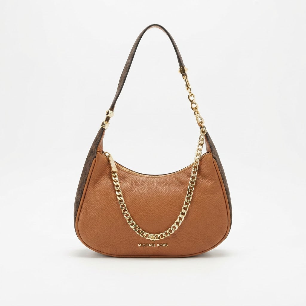 MICHAEL KORS Tan Grained Leather Hobo Shoulder Bag