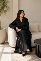 Black Embroidered Open Front Abaya - Size 54