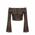 Women's Leopard Print Off-the-Shoulder Crop Top