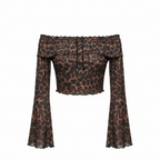 Women's Leopard Print Off-the-Shoulder Crop Top