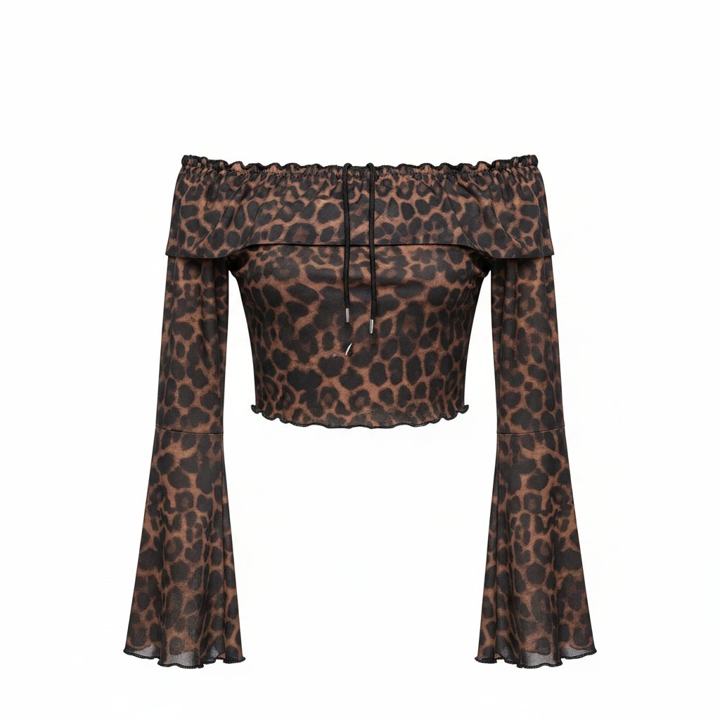 Women's Leopard Print Off-the-Shoulder Crop Top