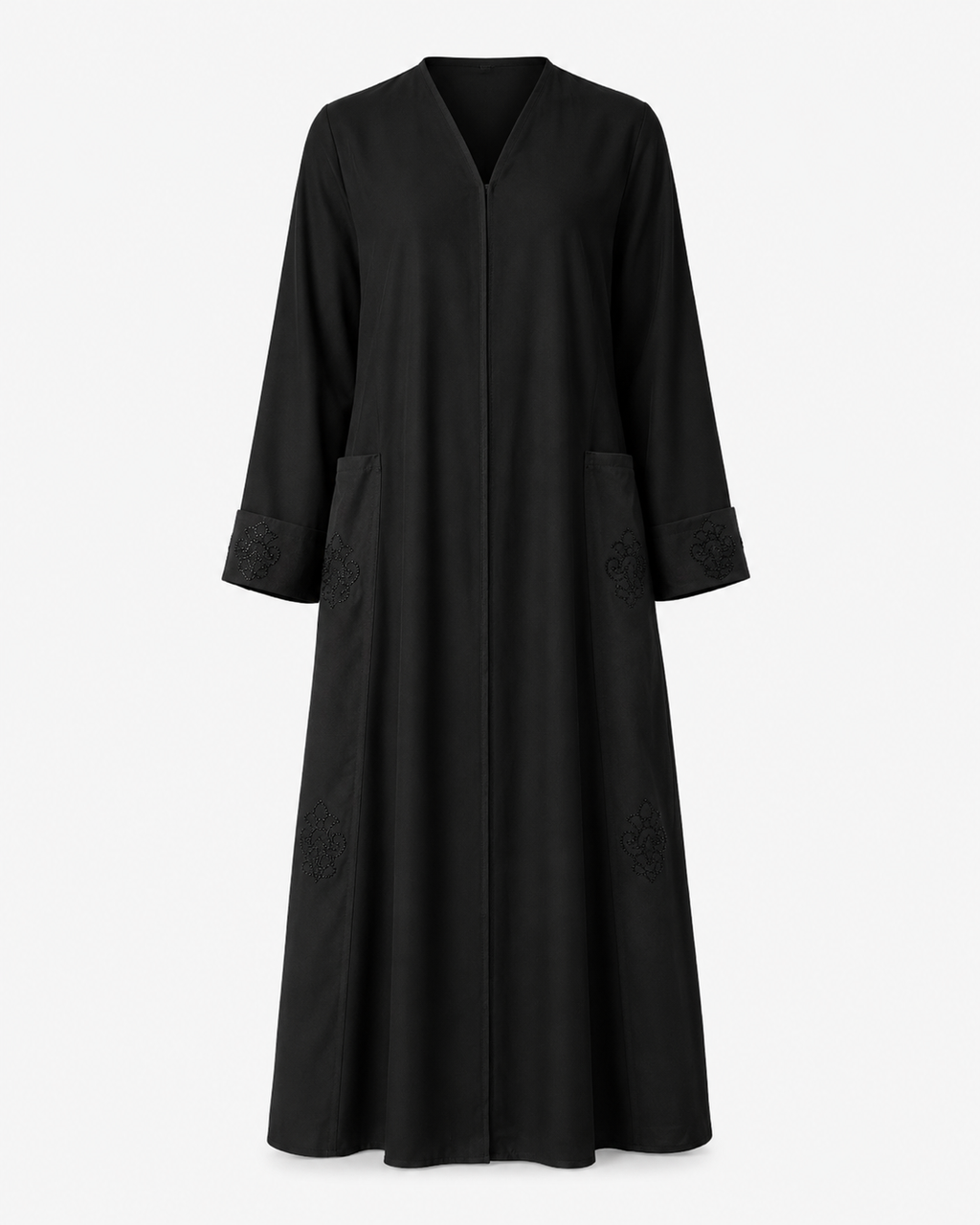 Women's Black Embroidered Modest Abaya with Hijab