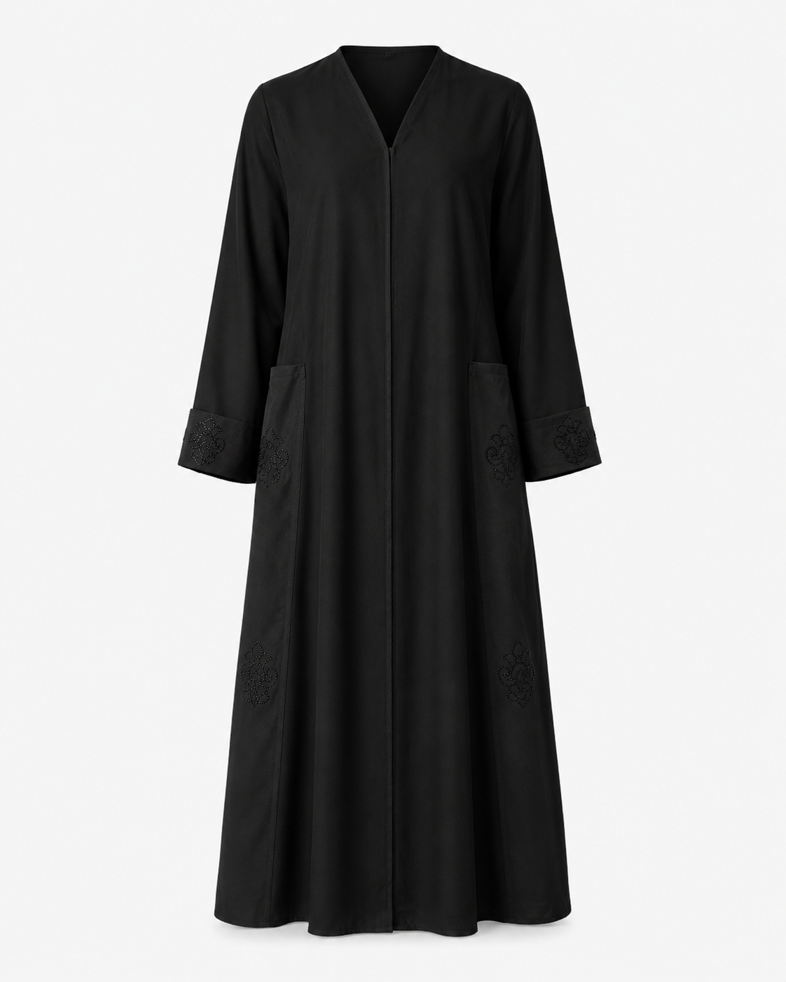 Women's Black Embroidered Modest Abaya with Hijab