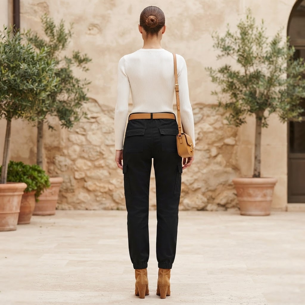 Women's Black Cargo Jogger Trousers with Utility Pockets
