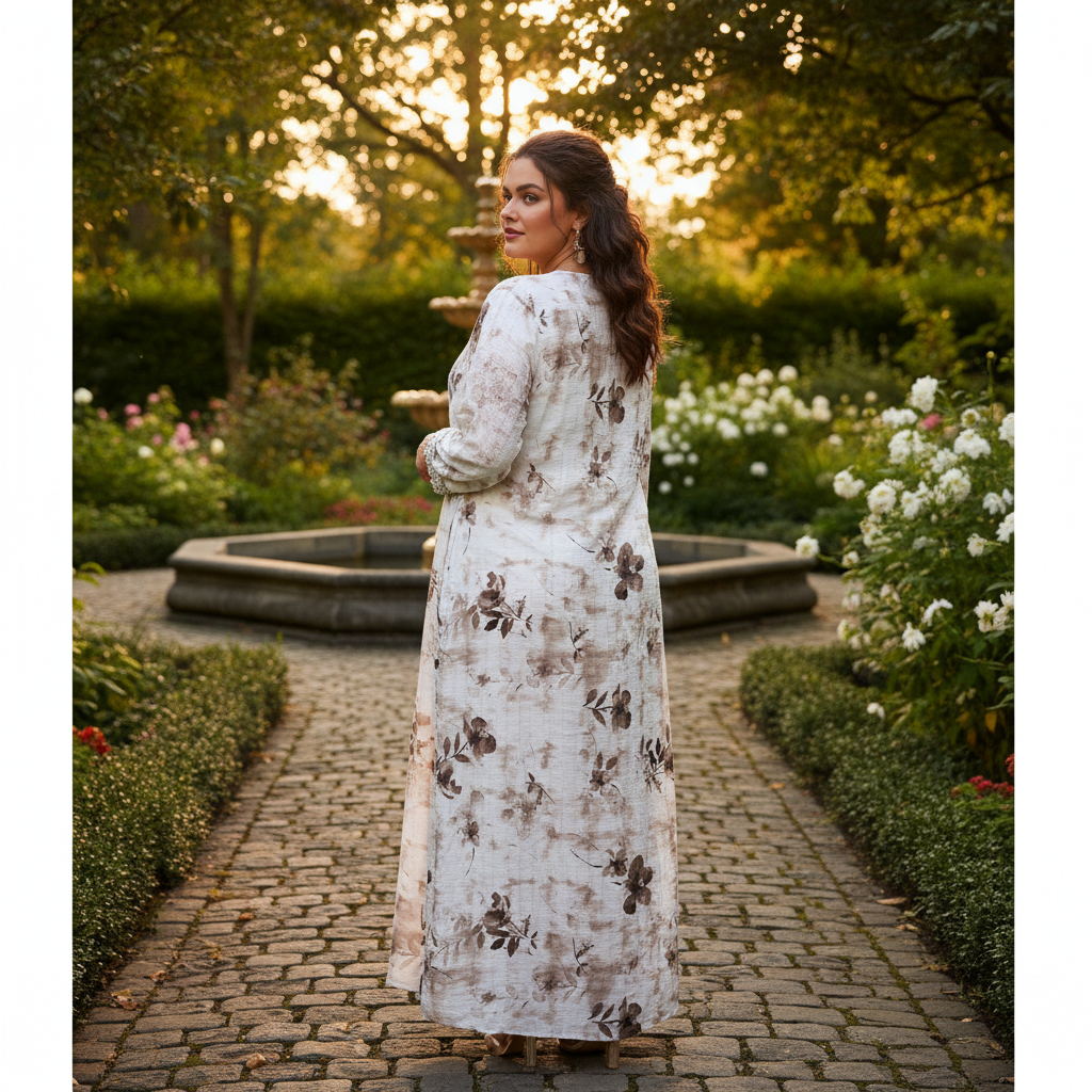 Women's Floral Long Duster Jacket with Pearl Cuffs
