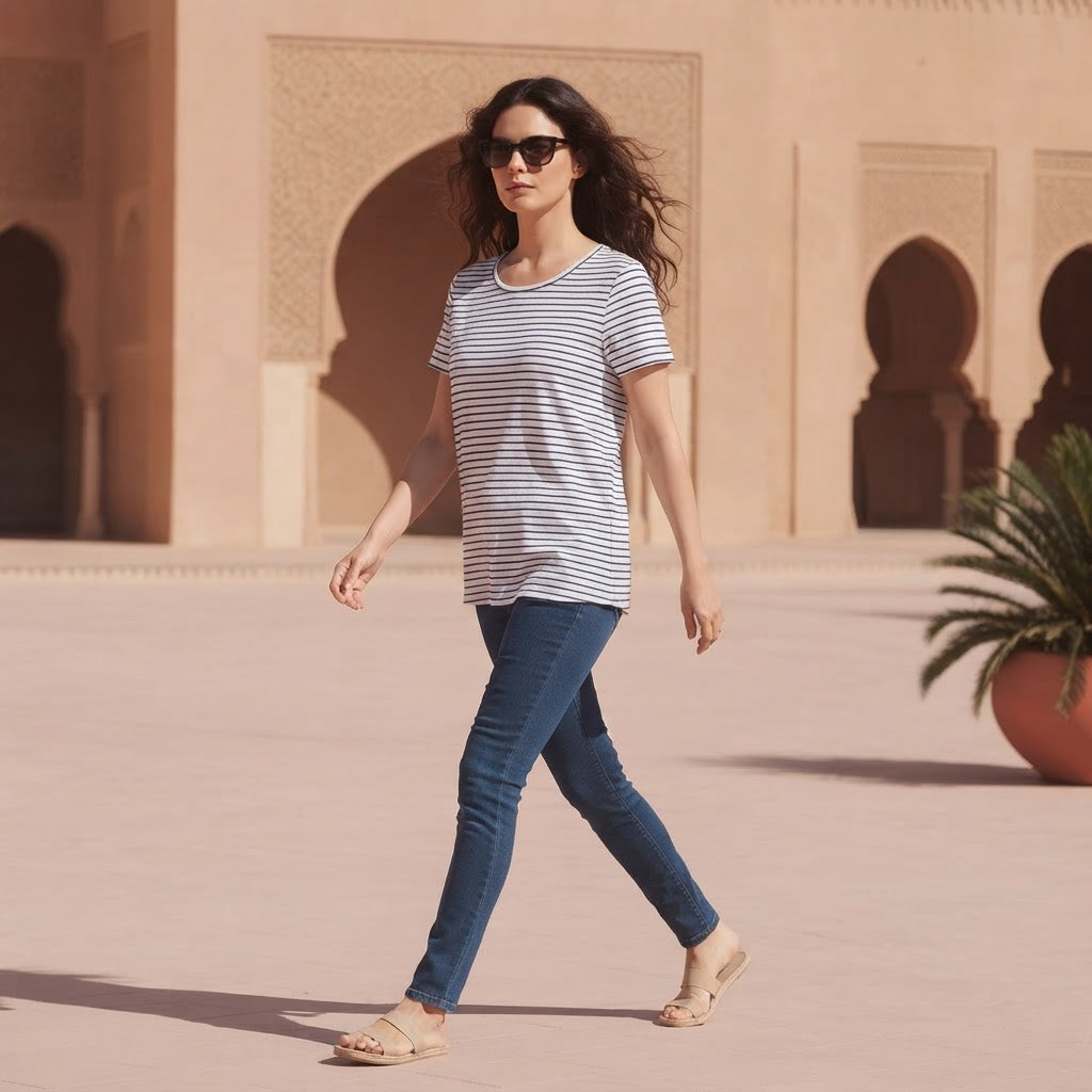 essentials White and Navy Stripe Short-Sleeve Stretch T-Shir