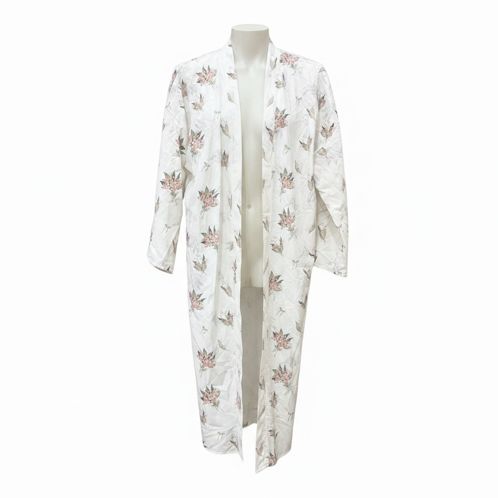 Dazy Women's Cream Floral Maxi Kimono Robe