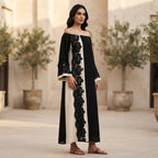 Black and Cream Lace Panel Long Tunic Kameez
