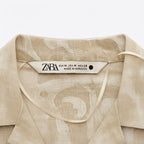 ZARA Women's Beige Long-Sleeve Linen-Blend Floral Damask Tun