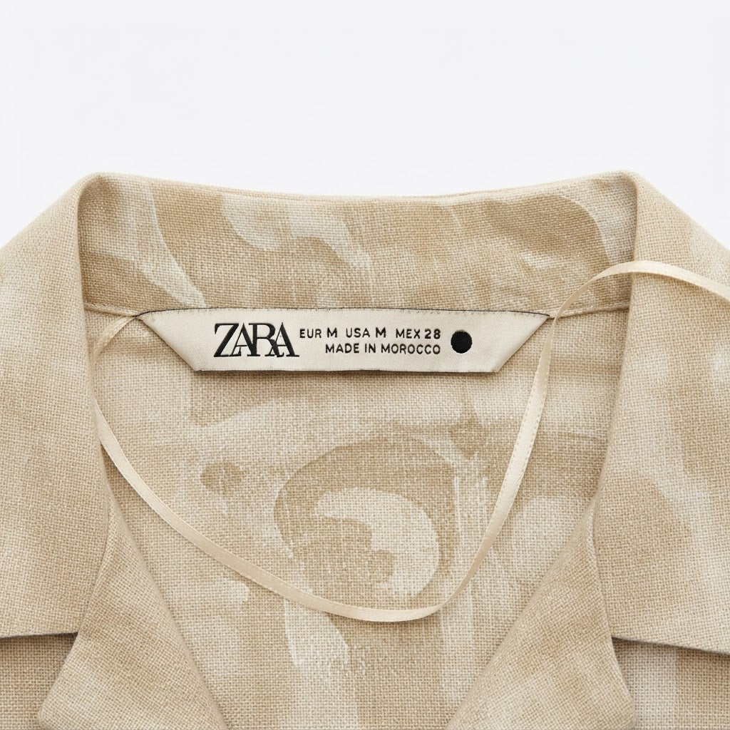 ZARA Women's Beige Long-Sleeve Linen-Blend Floral Damask Tun