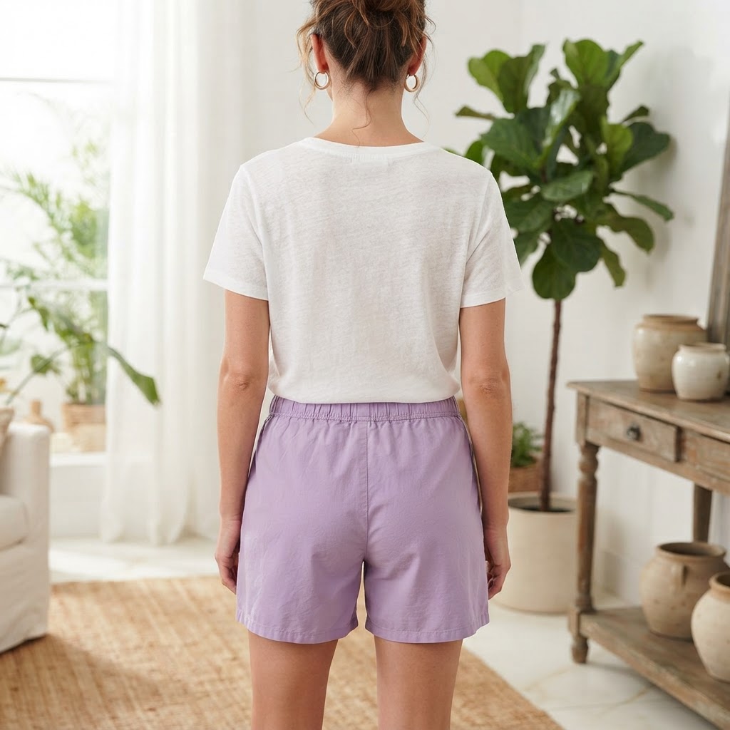 Women's Lavender Elasticated Waist Casual Shorts