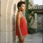 Women's Red Cotton Eyelet Cami Dress