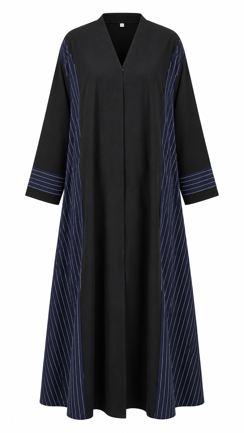 Size 54 Black & Navy Pinstripe Colour-Block Open Abaya