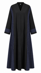 Size 54 Black & Navy Pinstripe Colour-Block Open Abaya