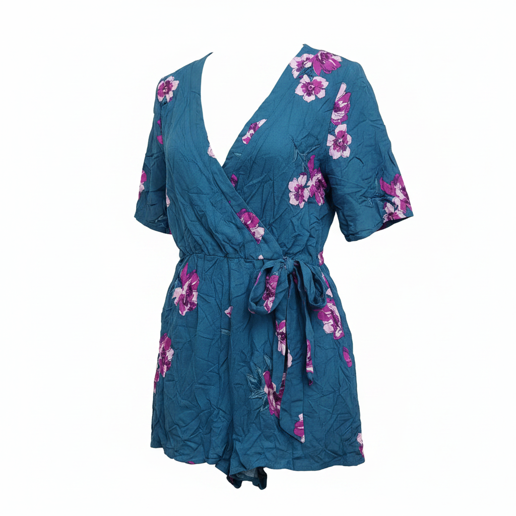 Primark Teal Floral Wrap Front Summer Romper