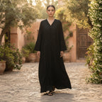 Black Botanical Jacquard Panel Men's Long Kurta