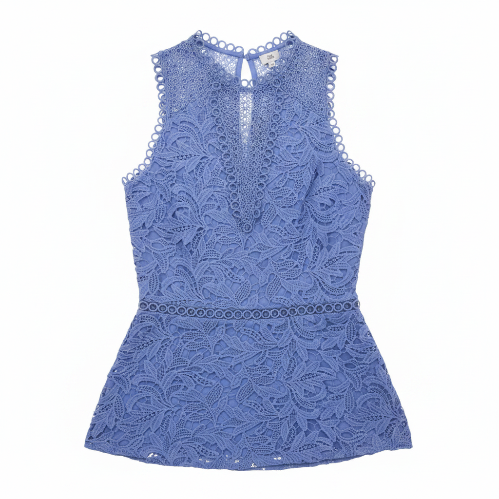 River Island Blue Guipure Lace Peplum Sleeveless Top