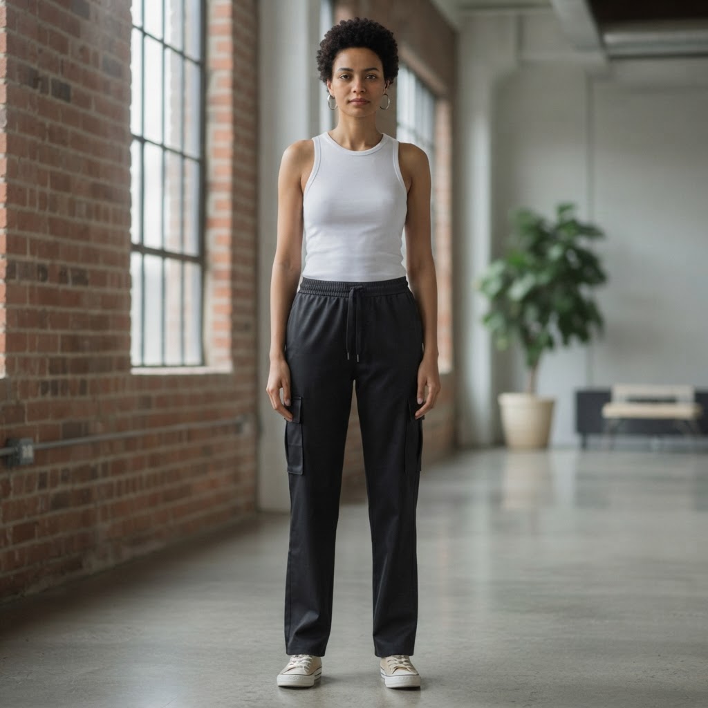 FORZA Black Relaxed Fit Cargo Trousers with Drawstring Waist