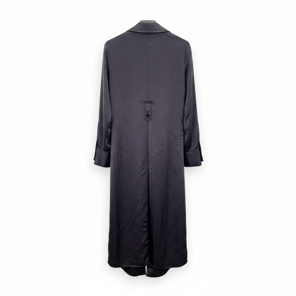 MNG Women's Charcoal Satin Maxi Shirt Dress with Epaulettes