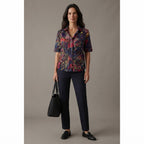 SHEIN Navy Multicolour Abstract Print Relaxed Rayon Blouse
