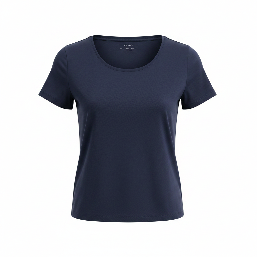 Oysho Women's Navy Blue Short Sleeve Cotton T-Shirt