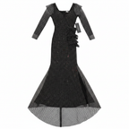 Bianca Nera Black Rhinestone Long Sleeve Evening Gown