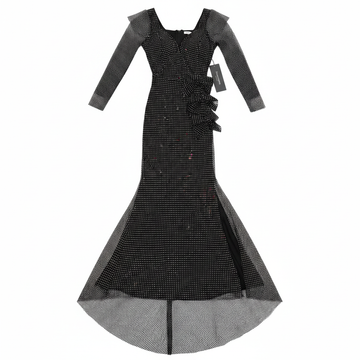 Bianca Nera Black Rhinestone Long Sleeve Evening Gown