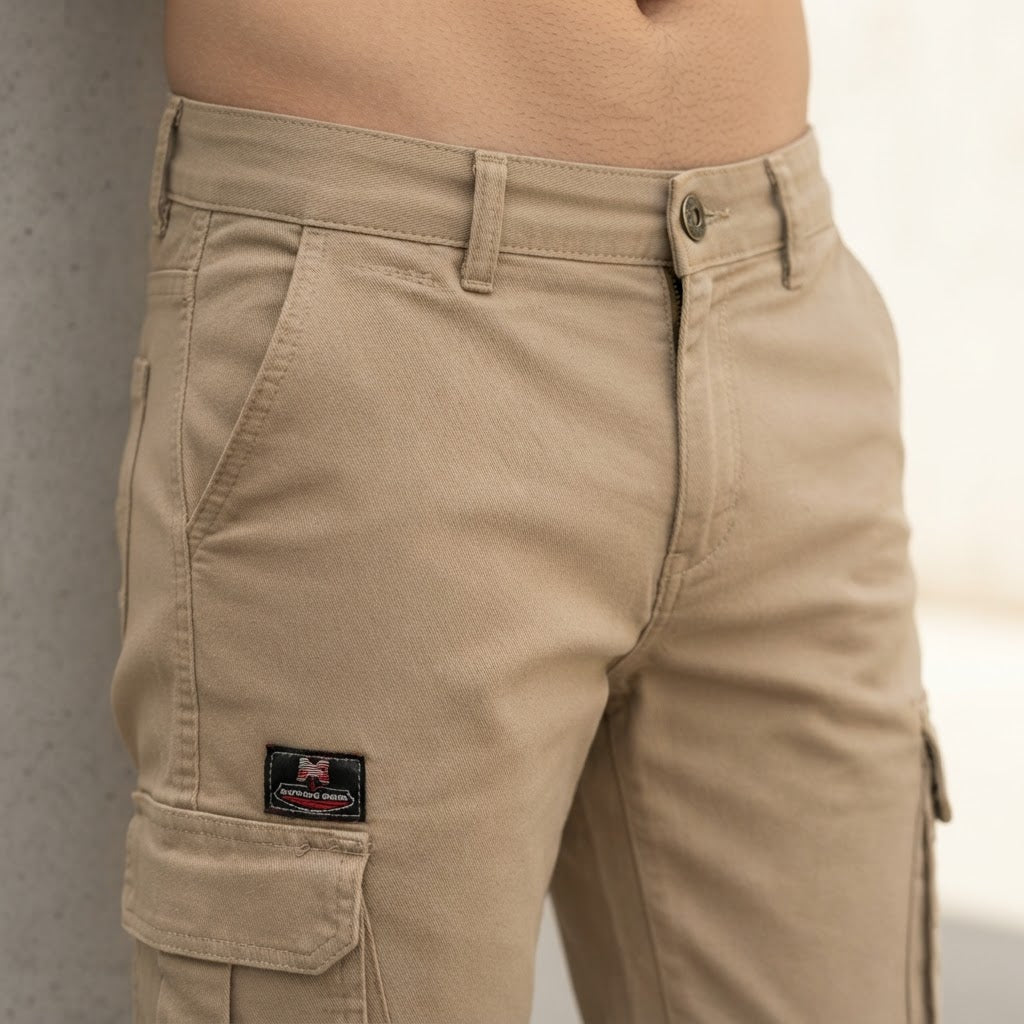 FINEROSE VIP Khaki Slim Fit Multi-Pocket Cargo Trousers