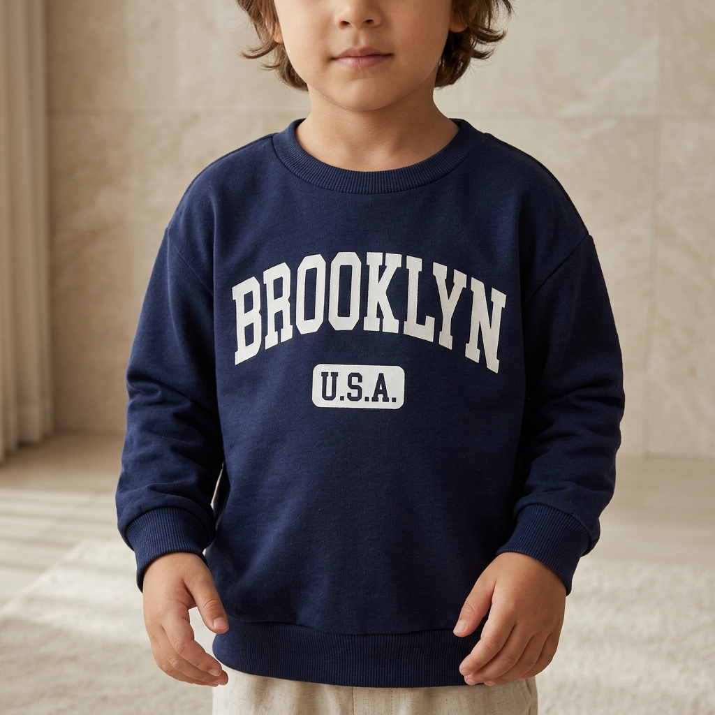 SHEIN Navy Blue Kids Brooklyn USA Graphic Crewneck Sweatshir