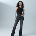 Bershka Washed Black Flare Jeans with Chevron Pocket Detail