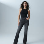 Bershka Washed Black Flare Jeans with Chevron Pocket Detail