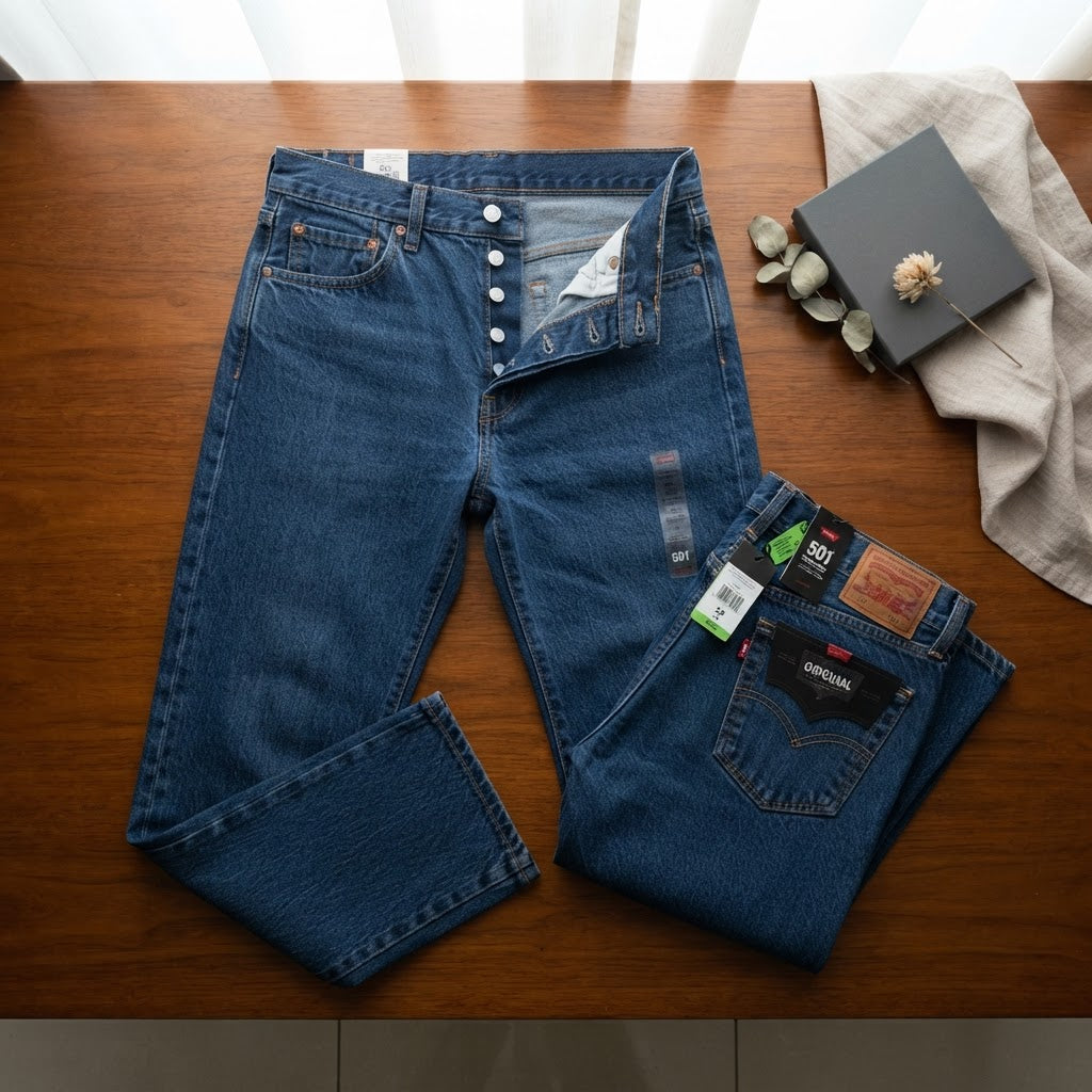 Levi's Deep Indigo Blue Levi's 501 Straight Leg Button Fly J