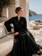 Luxury Jet Black Botanical Jacquard Full Length Abaya