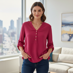 Cortefiel Women's Fuchsia Pink Roll-Tab Sleeve Blouse