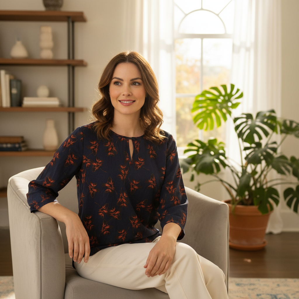 Atmosphere Women's Navy & Orange Floral 3/4 Sleeve Blouse