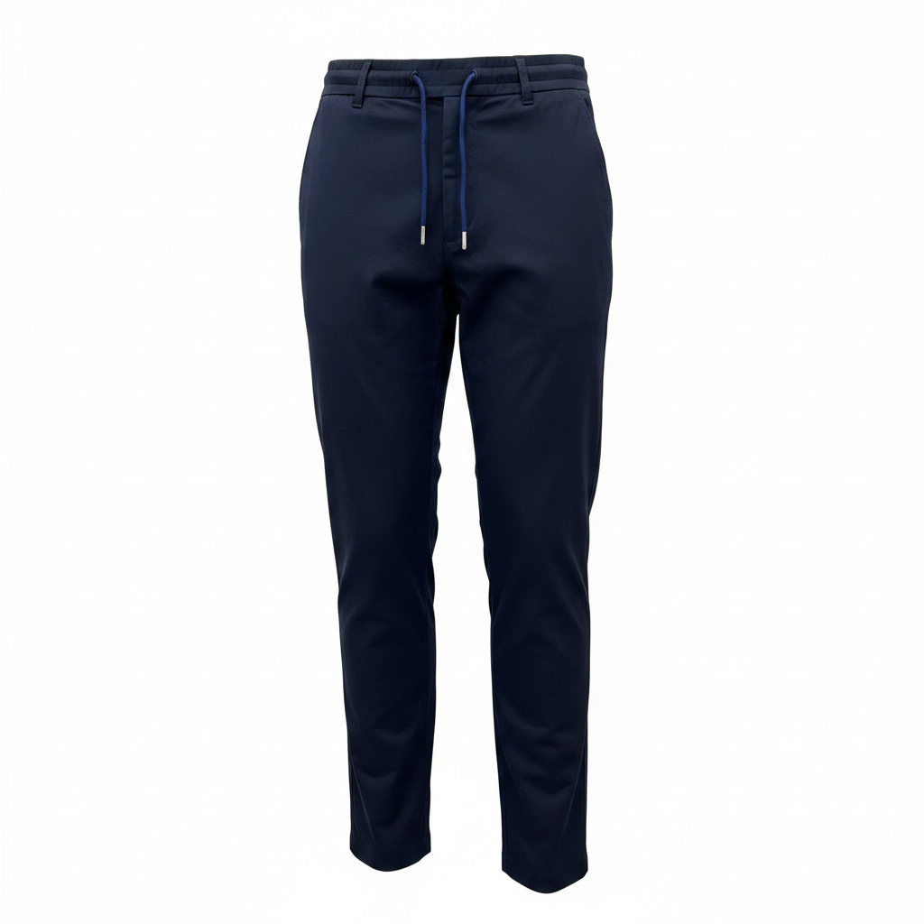 Men's Navy Blue Drawstring Tapered Chinos
