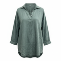 Women's Relaxed Olive Green V-Neck Long Sleeve Shirt