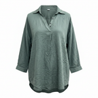 Women's Relaxed Olive Green V-Neck Long Sleeve Shirt